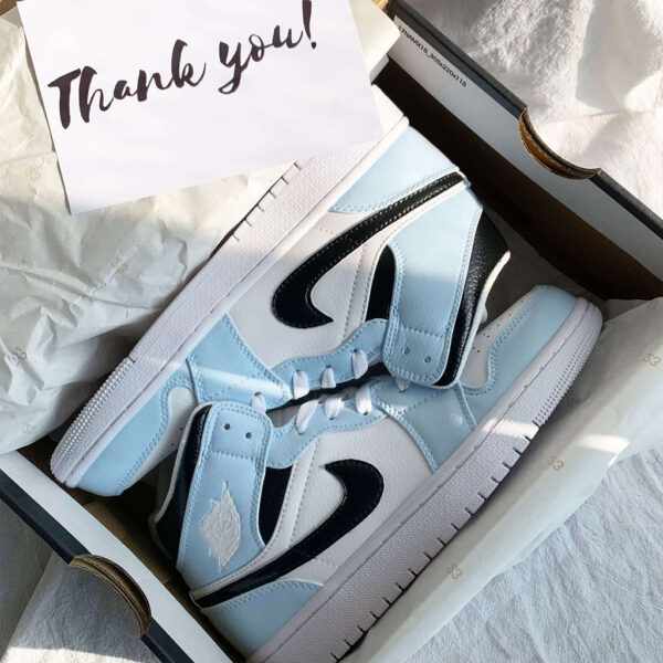 Custom Jordan 1 Baby Blue Black Sneakers