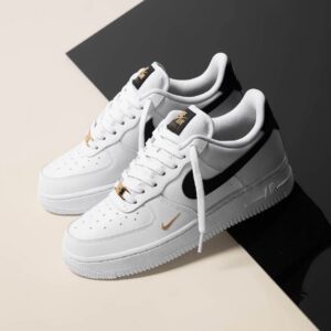 Air Force 1 Low 07 Essential White Black Gold Mini Swoosh