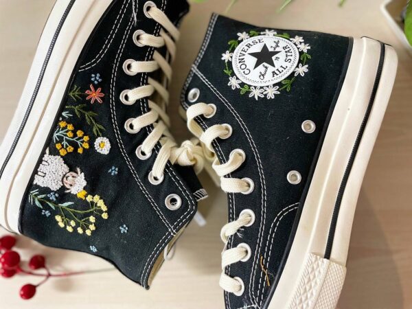 Embroidered Converse High Tops Custom Sheep Flowers