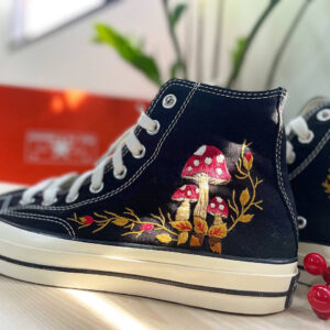 Embroidered Converse High Tops Mushroom Fall Natural