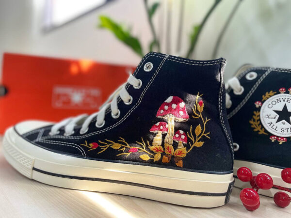 Embroidered Converse High Tops Mushroom Fall Natural