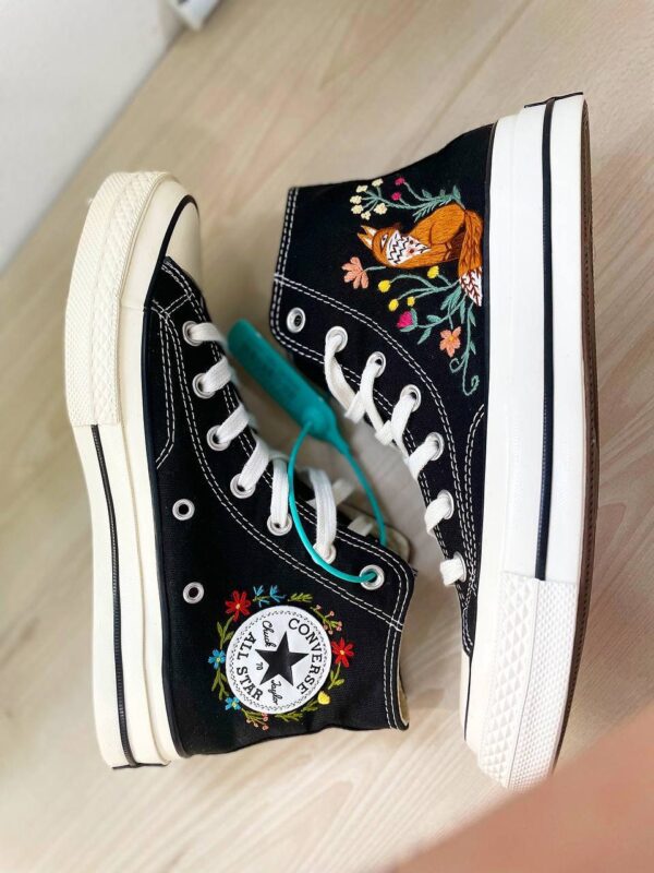 Embroidered Converse High Tops Custom Fox Floral