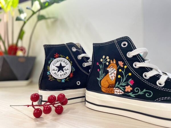 Embroidered Converse High Tops Custom Fox Floral