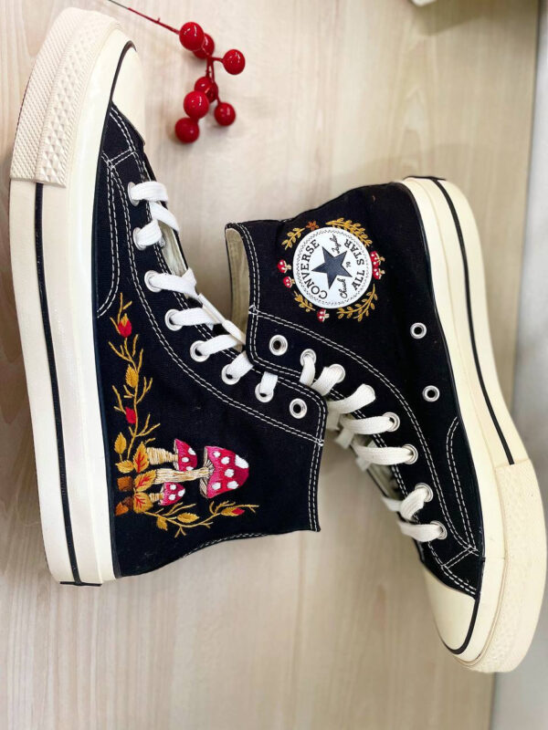 Embroidered Converse High Tops Mushroom Fall Natural