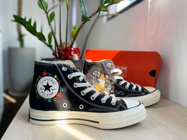 Embroidered Converse High Tops Custom Fox Floral