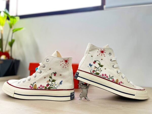 Embroidered Converse High Tops Strawberry And Bees