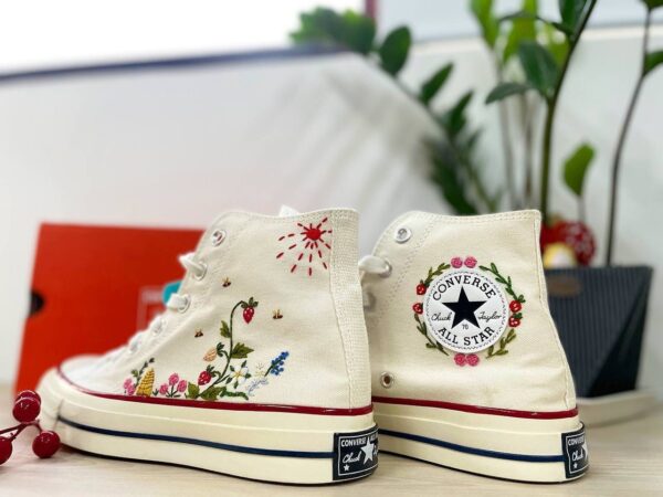 Embroidered Converse High Tops Strawberry And Bees