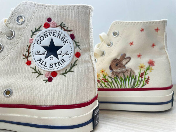 Embroidered Converse High Tops Rabbit Vintage Flowers