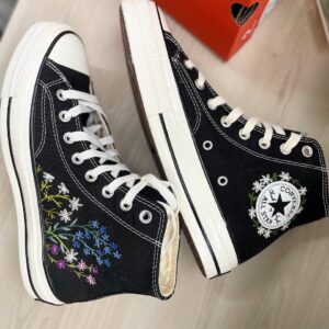 Embroidered Converse High Tops Unique Daisy Flowers