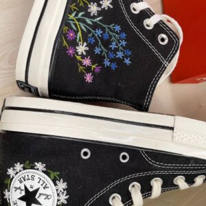 Embroidered Converse High Tops Custom Fox Floral