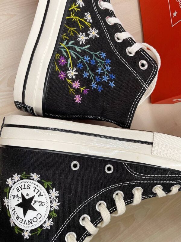 Embroidered Converse High Tops Custom Fox Floral