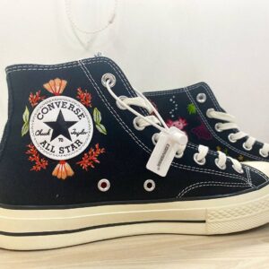 Embroidered Converse High Tops Custom Axolotl Floral