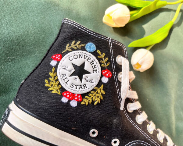 Embroidered Converse High Tops Logo Mushrooms