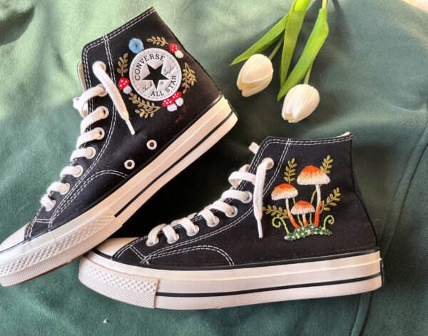 Embroidered Converse High Tops Logo Mushrooms