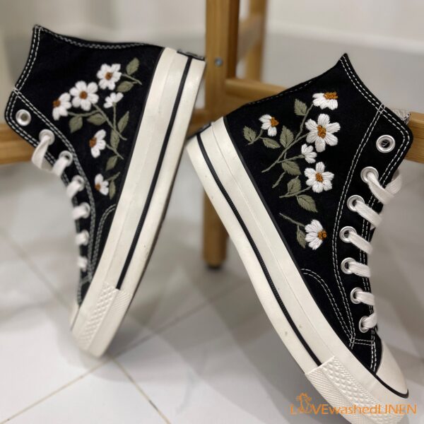 Embroidered Converse High Tops Daisy Flower Wedding Converse