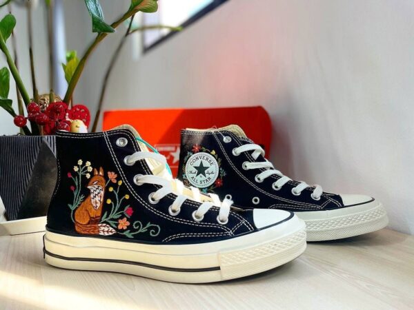 Embroidered Converse High Tops Custom Fox Floral