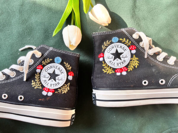 Embroidered Converse High Tops Logo Mushrooms