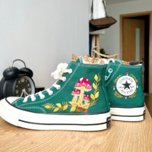 Embroidered Converse High Tops Mushroom Floral Vintage