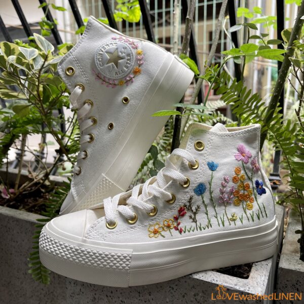 Embroidered Converse High Tops Bridal Flowers