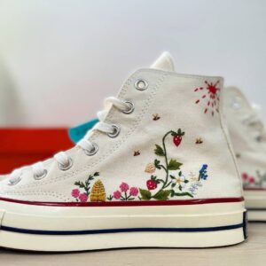 Embroidered Converse High Tops Strawberry And Bees