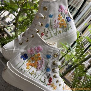 Embroidered Converse High Tops Bridal Flowers