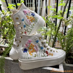 Embroidered Converse High Tops Bridal Flowers