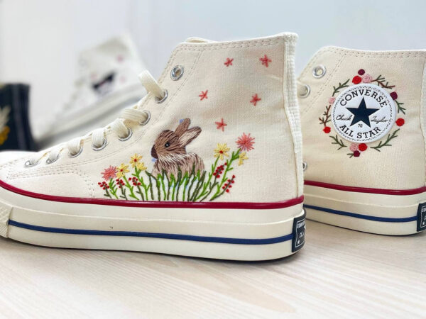 Embroidered Converse High Tops Rabbit Vintage Flowers