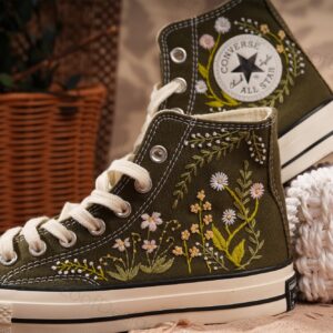 Embroidered Converse High Tops Small Flower