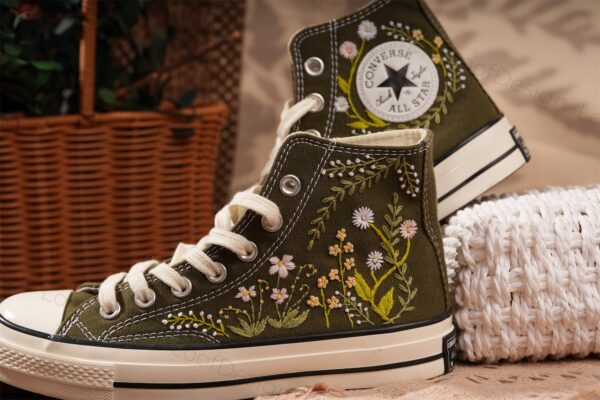 Embroidered Converse High Tops Small Flower