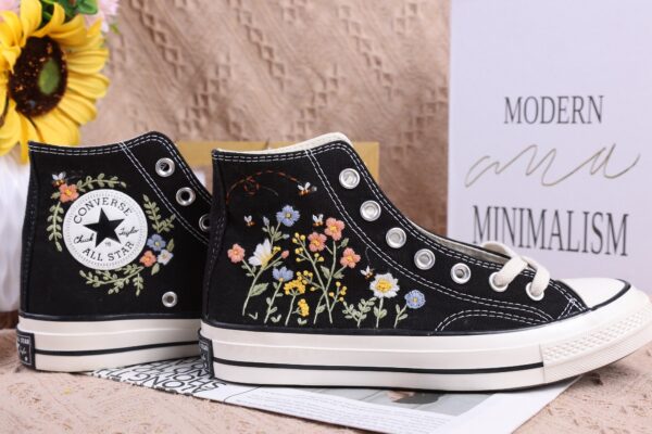 Embroidered Converse High Tops Chambray Floral