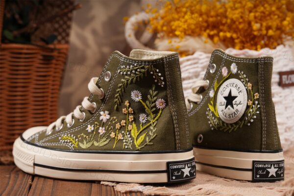 Embroidered Converse High Tops Small Flower