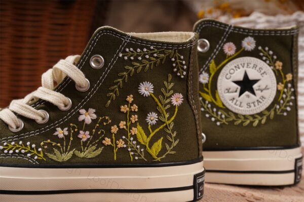 Embroidered Converse High Tops Small Flower