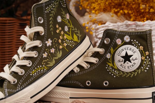 Embroidered Converse High Tops Small Flower