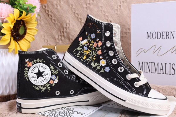 Embroidered Converse High Tops Chambray Floral