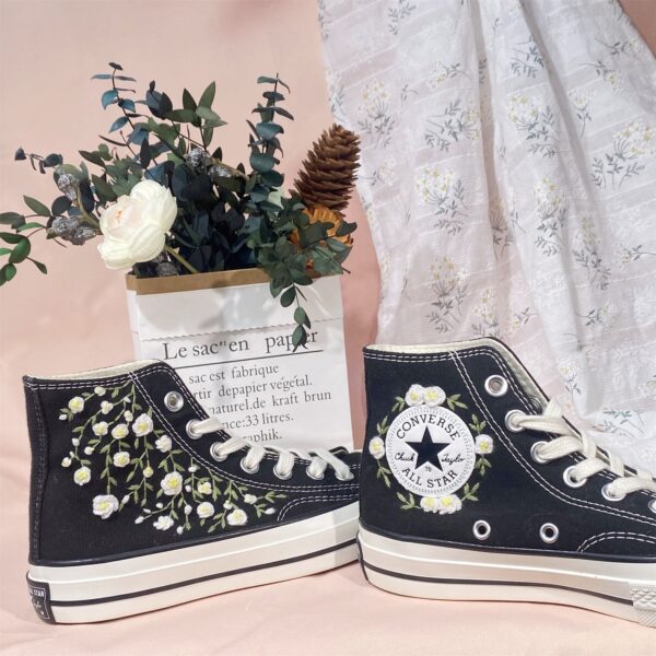 Embroidered Converse High Tops Daisy Flower