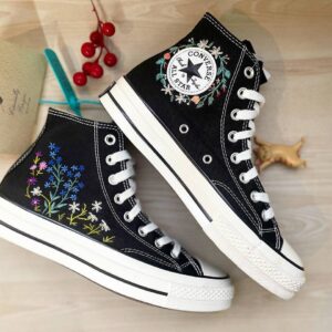 Embroidered Converse High Tops Flowers Unique Gifts