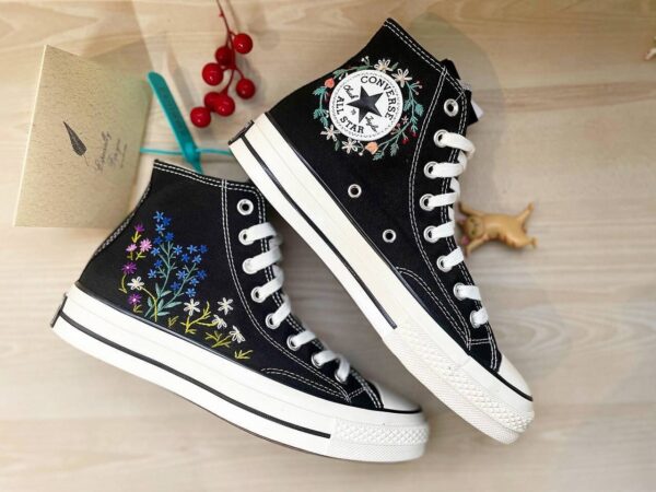 Embroidered Converse High Tops Flowers Unique Gifts