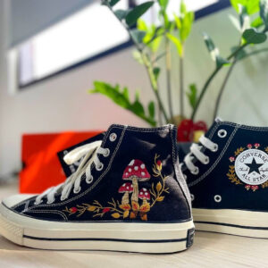 Embroidered Converse High Tops Mushroom Fall Natural