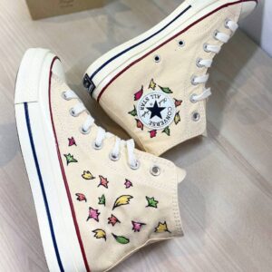 Embroidered Converse High Tops Leaves