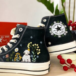 Embroidered Converse High Tops Custom Sheep Flowers