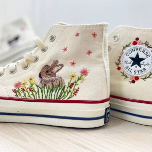 Embroidered Converse High Tops Rabbit Vintage Flowers