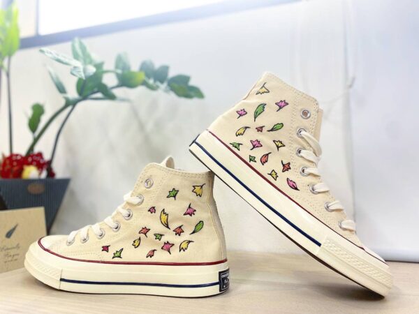 Embroidered Converse High Tops Leaves