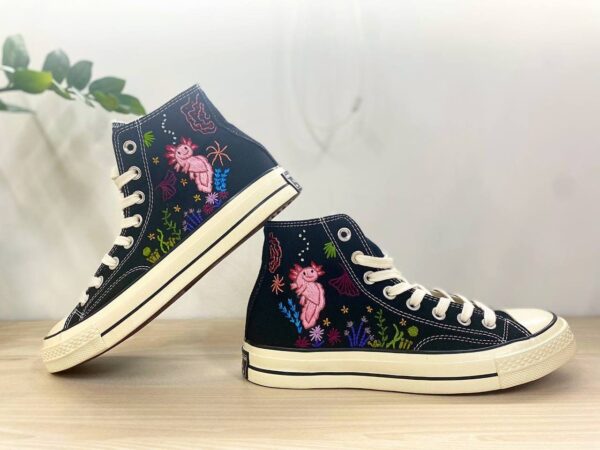 Embroidered Converse High Tops Custom Axolotl Floral