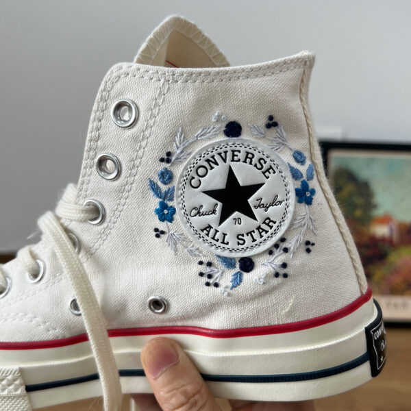 Embroidered Converse High Tops Blue Butterfly Floral