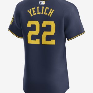 Christian Yelich Milwaukee Brewers Mens Nike Dri-FIT ADV MLB Elite Jersey – Navy